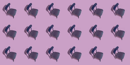 Pattern Retro Brown wooden chair, isolated on a purple background with shadeの写真素材