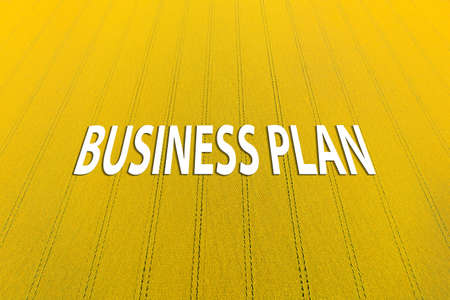Business Plan Inscription on background of the yellow sunflower fieldの写真素材