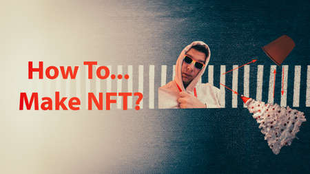 How to Make NFT Concept: Man in Glasses with Christmas tree and coffee cupの写真素材