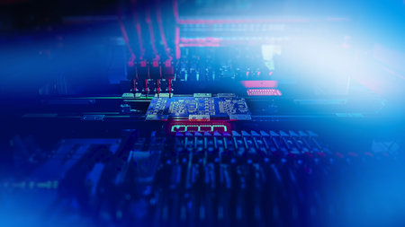 Automatic production of computer chips by SMT Pick and Place machine with Machine Vision Systemの写真素材