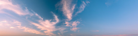 Morning dawn sky with light clouds - Ultra-wide panoramic shotの写真素材