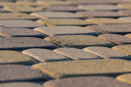 Closeup view of various textured paving stones designed specifically for urban designの写真素材