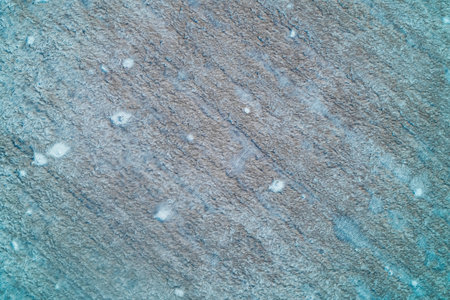 Withered brown grass emerges through a delicate layer of frost and snow on a vast winter field. This...