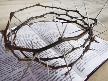 thorn crown of Jesus sitting on the famous passage of the Bible, Isaiah 53 の写真素材
