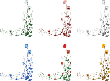Flower pattern for design of corners.  Six color variations.のイラスト素材