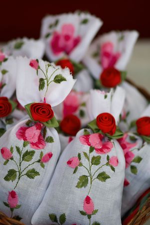 Embroidered decorative bags for an aromatherapy.の写真素材