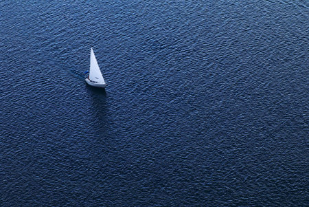 Lonely yacht. The top view