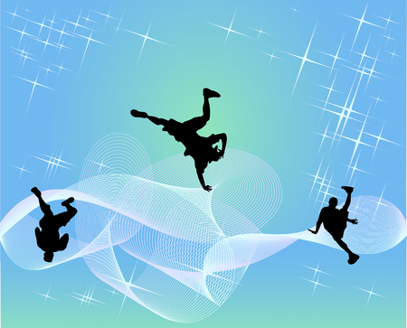 Silhouettes of streetdancers teens. Hiphop and breakdancing.のイラスト素材