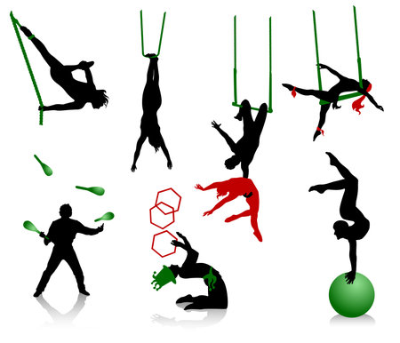 Silhouettes of circus performers. Acrobats and jugglers.のイラスト素材
