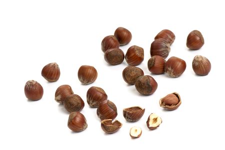 Hazelnuts  on a white backgroundの写真素材