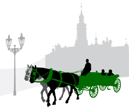 Silhouette of a carriage with tourists in Prague against Lorettaのイラスト素材