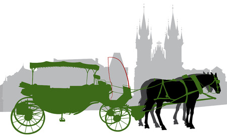 Silhouette of a carriage in Old Town Square in Prague. のイラスト素材