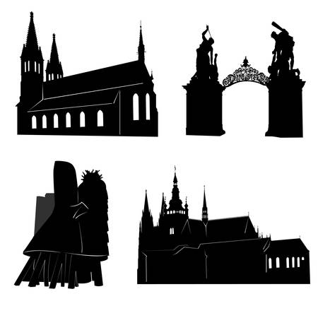 Silhouettes of famous buildings and landmarks of Prague.のイラスト素材