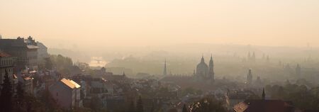Golden sunrise over Prague. Panoramaの写真素材
