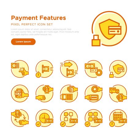 Rounded Payment Features Icon Set, Graphical User Interface, Feature List Graphic UX UI, Pixel Perfect Iconのイラスト素材