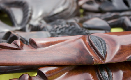 Close-up shot of African masks, popular style crafting.の写真素材