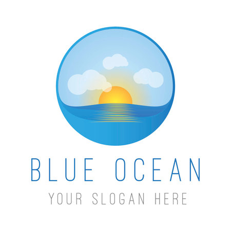Blue Ocean with Sunのイラスト素材