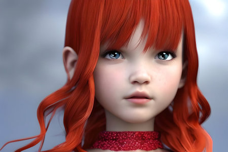 3d rendering of a red haired girl with red hair.の素材