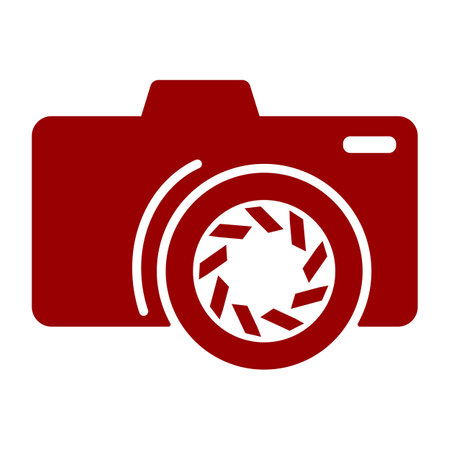 Camera flat icon. Vector red symbol. Pictogram is isolated on a white background. Trendy flat style illustration for web site design, , ads, apps, user interface.のイラスト素材