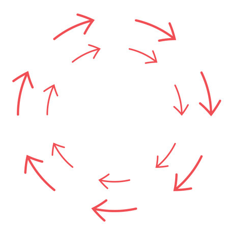 Red hand drawn arrows in circle. Vector illustration for your design.