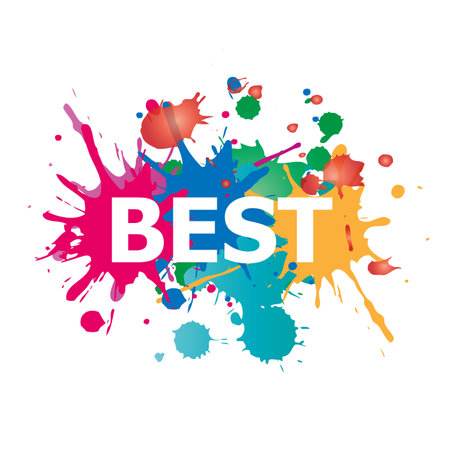vector best lettering with colorful paint splashes on white background.のイラスト素材