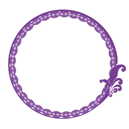 Purple round frame with floral pattern. Copy space. Vector clip art.のイラスト素材