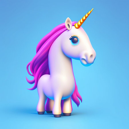 Unicorn on a blue background. 3d rendering, 3d illustrationの素材