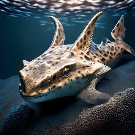 Stingray in the deep blue sea. 3D illustration.の素材