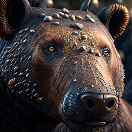 3D rendering of a big brown bear with spikes on its headの素材