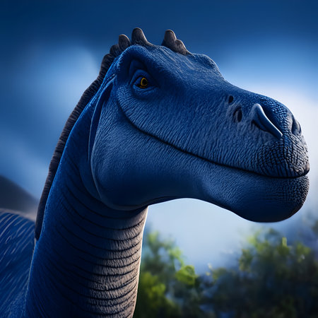 3D rendering of a dinosaur head on a background of blue skyの素材