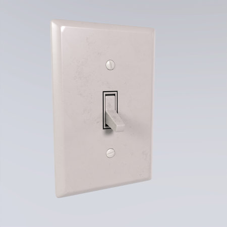 3d rendering of light switch on gray background with shadow and reflection