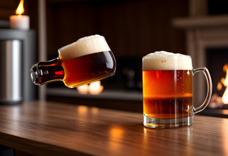Attractive Bar Counter with Refreshing Alcoholic Beverage in Pint Glassの素材