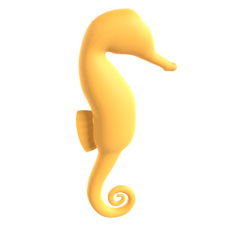 A yellow seahorse is shown in a white backgroundの写真素材