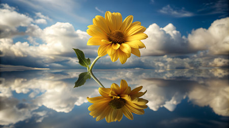 Yellow flower and fluffy cloudsの素材