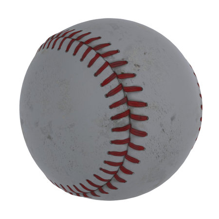 A classic baseball featuring red stitching and a slightly worn surface, isolated cleanly.の写真素材