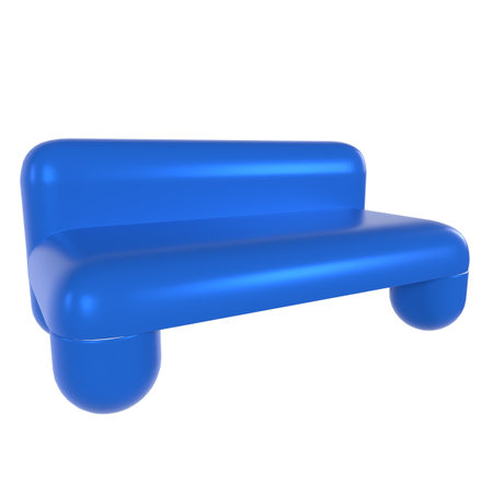 A sleek and minimalist blue sofa is displayed with smooth curves and rounded edges, highlighting its contemporary design suitable for modern living areas or offices.の写真素材
