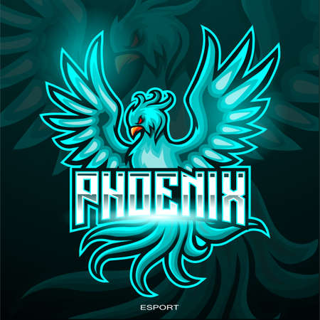 Blue phoenix bird mascot esport logo designのイラスト素材