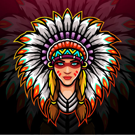 American indian esport logo mascot design.のイラスト素材