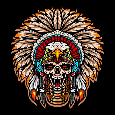 Tribal chief skull head esport mascot logo designのイラスト素材