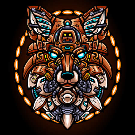 Fox head robot mascot. esport logo designのイラスト素材