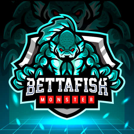 Betta fish monster mascot. esport logo design.のイラスト素材