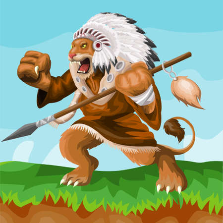 Lion indian cartoon mascot. esport logo designのイラスト素材