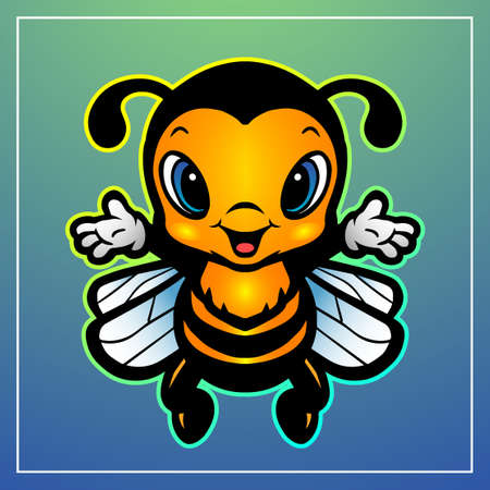 Bee mascot cartoon drawing with color gradingのイラスト素材