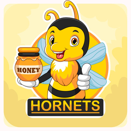 Stinging bee mascot logo holding honeyのイラスト素材
