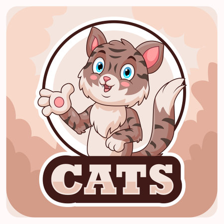cartoon cute kitten mascot waving in a circleのイラスト素材