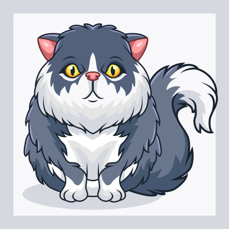 cartoon cute snub-nosed cat sitting on white backgroundのイラスト素材