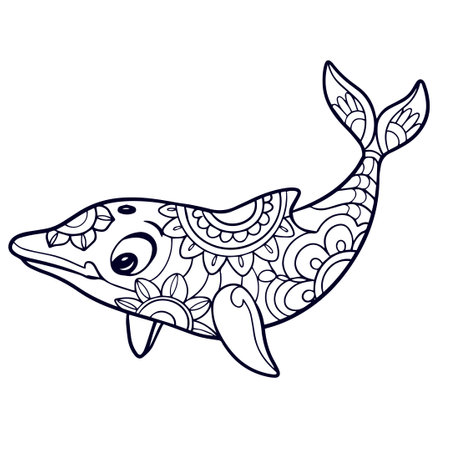 Dolphin cartoon mandala arts isolated on white backgroundのイラスト素材