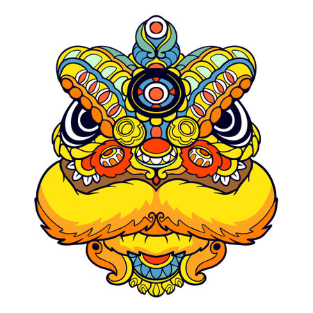 Colorful Lion dance cartoon mandala arts isolated on white backgroundのイラスト素材