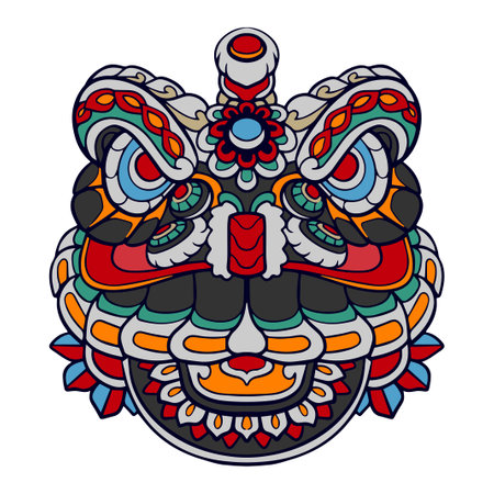 Colorful Lion dance cartoon mandala arts isolated on white backgroundのイラスト素材