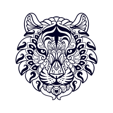 Tiger Head mandala arts isolated on white backgroundのイラスト素材